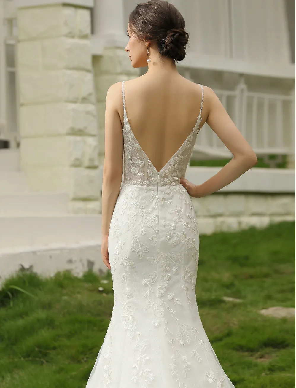 Spaghetti Beading Strap Fit To Flare Wedding Dress