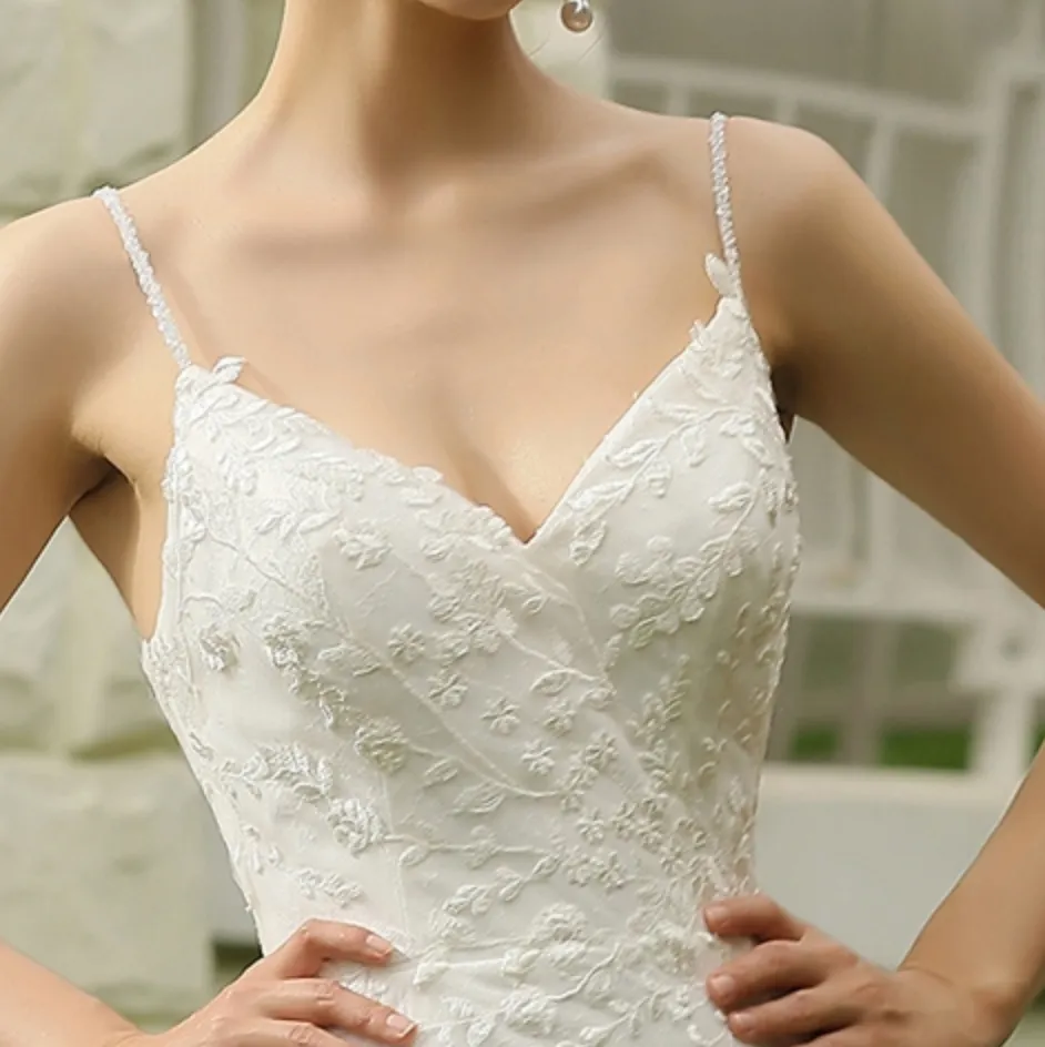 Spaghetti Beading Strap Fit To Flare Wedding Dress