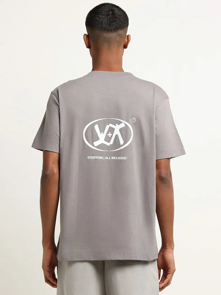 Studiofit Grey Printed Cotton Loose Fit T-Shirt
