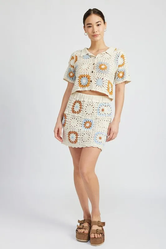 TEEK - CREAM COMBO HIGH WAIST CROCHET MINI SKIRT