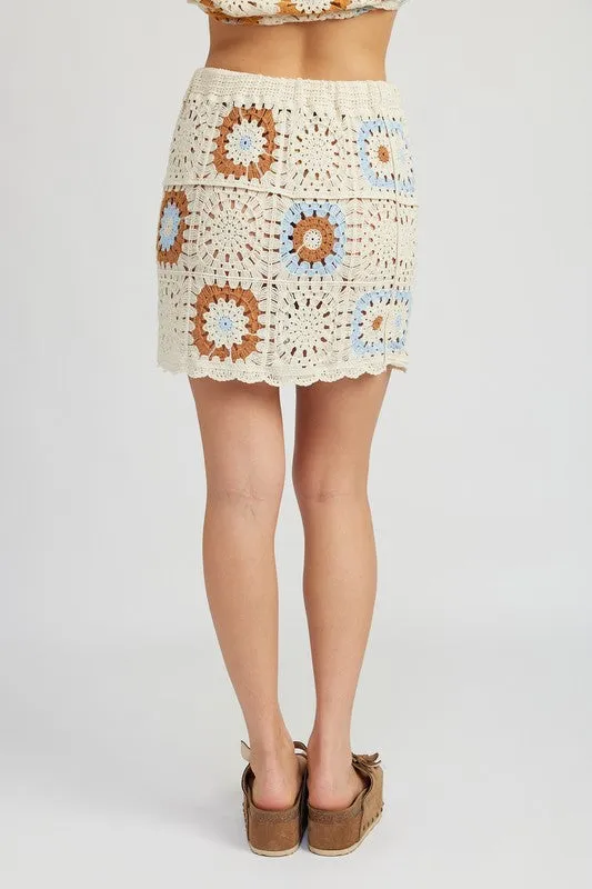 TEEK - CREAM COMBO HIGH WAIST CROCHET MINI SKIRT