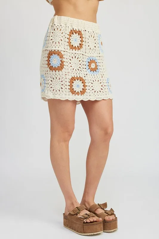 TEEK - CREAM COMBO HIGH WAIST CROCHET MINI SKIRT