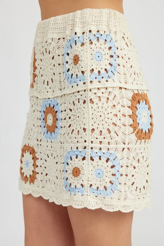 TEEK - CREAM COMBO HIGH WAIST CROCHET MINI SKIRT