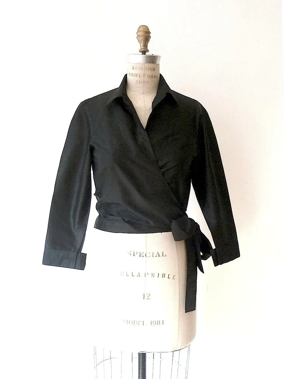 Thai Silk Taffeta Wrap Shirt Long Sleeve