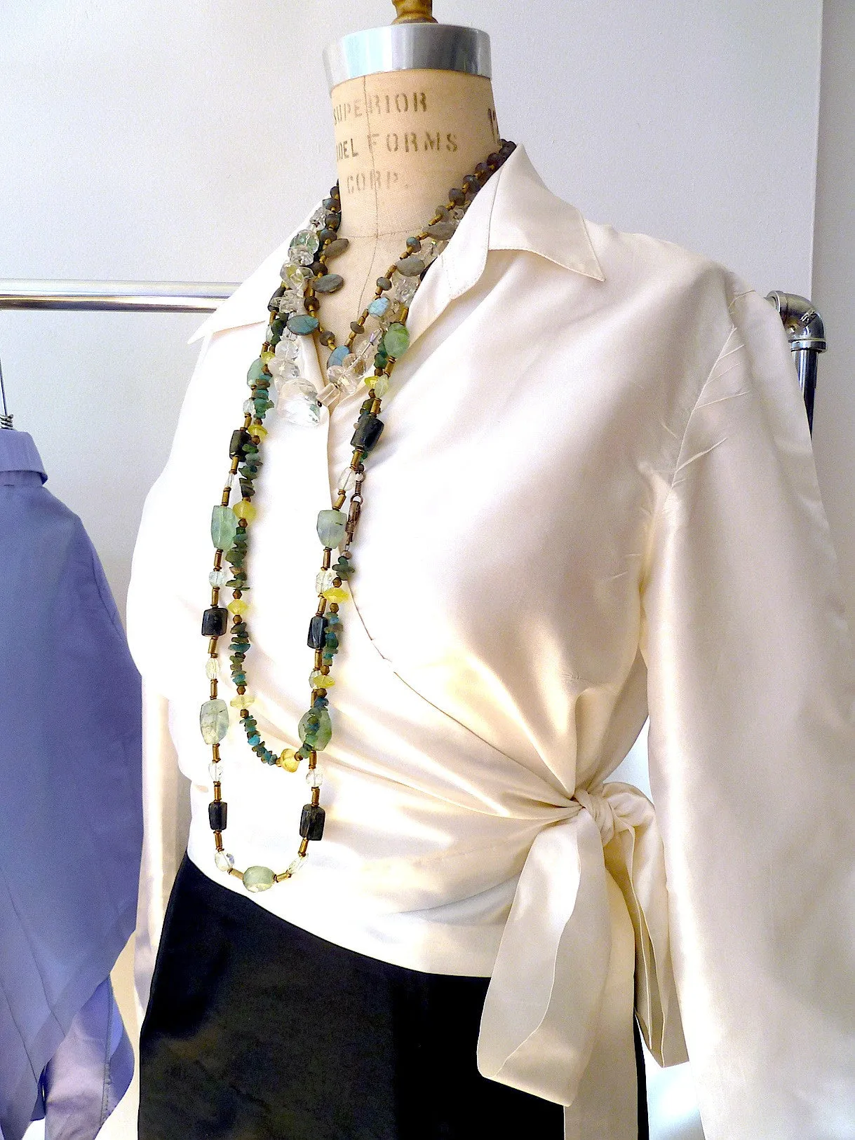 Thai Silk Taffeta Wrap Shirt Long Sleeve