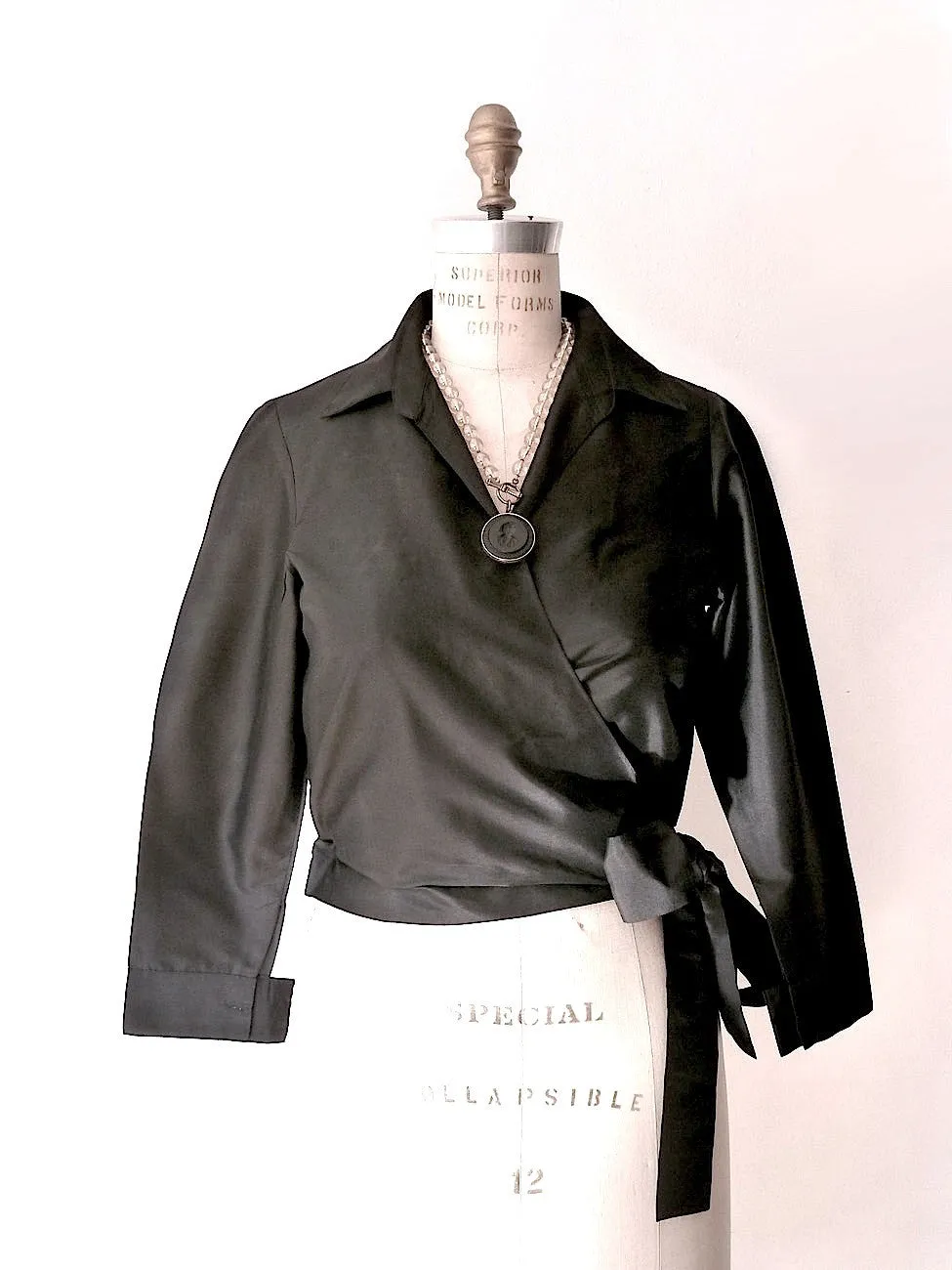 Thai Silk Taffeta Wrap Shirt Long Sleeve