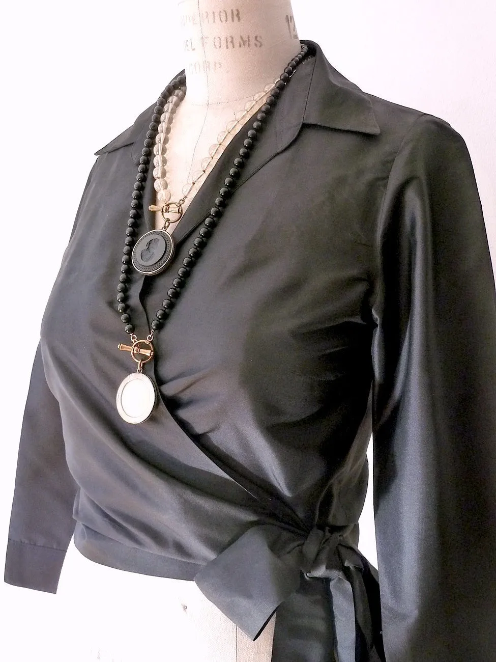 Thai Silk Taffeta Wrap Shirt Long Sleeve