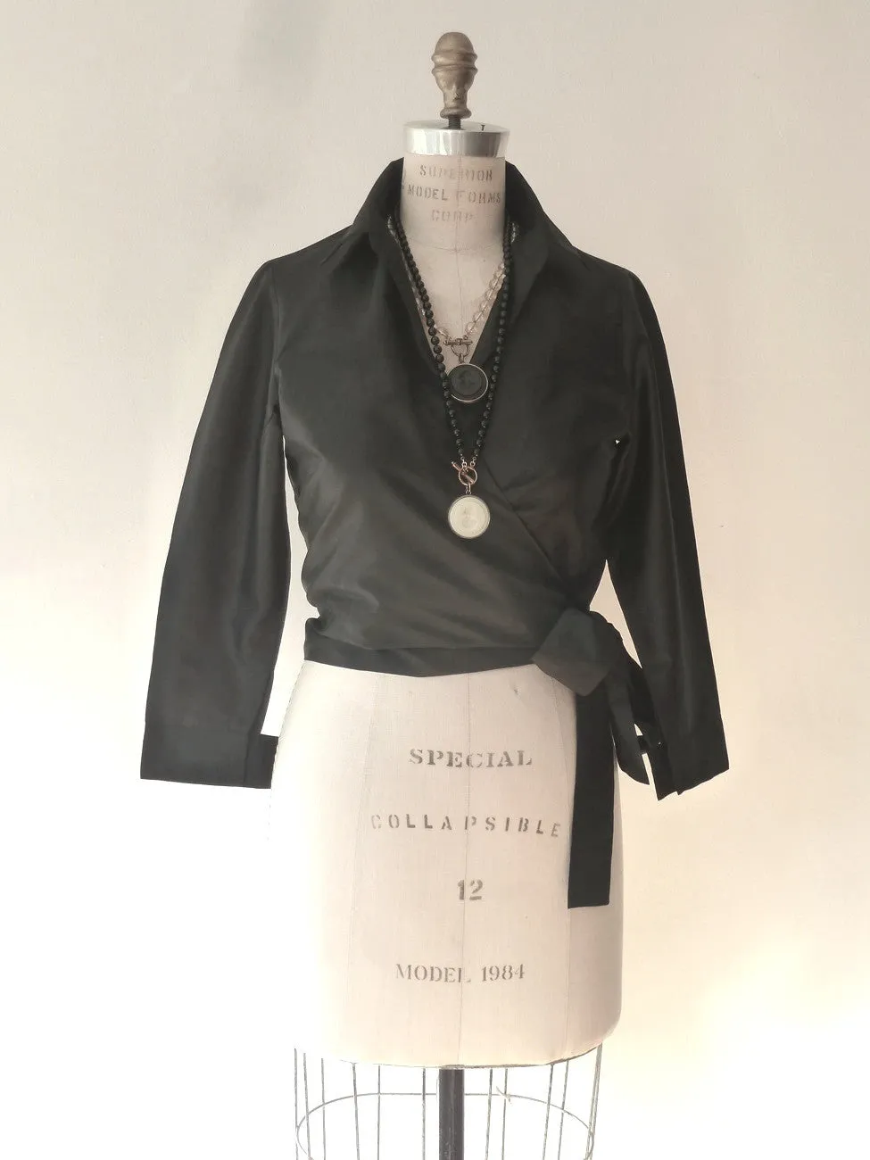 Thai Silk Taffeta Wrap Shirt Long Sleeve