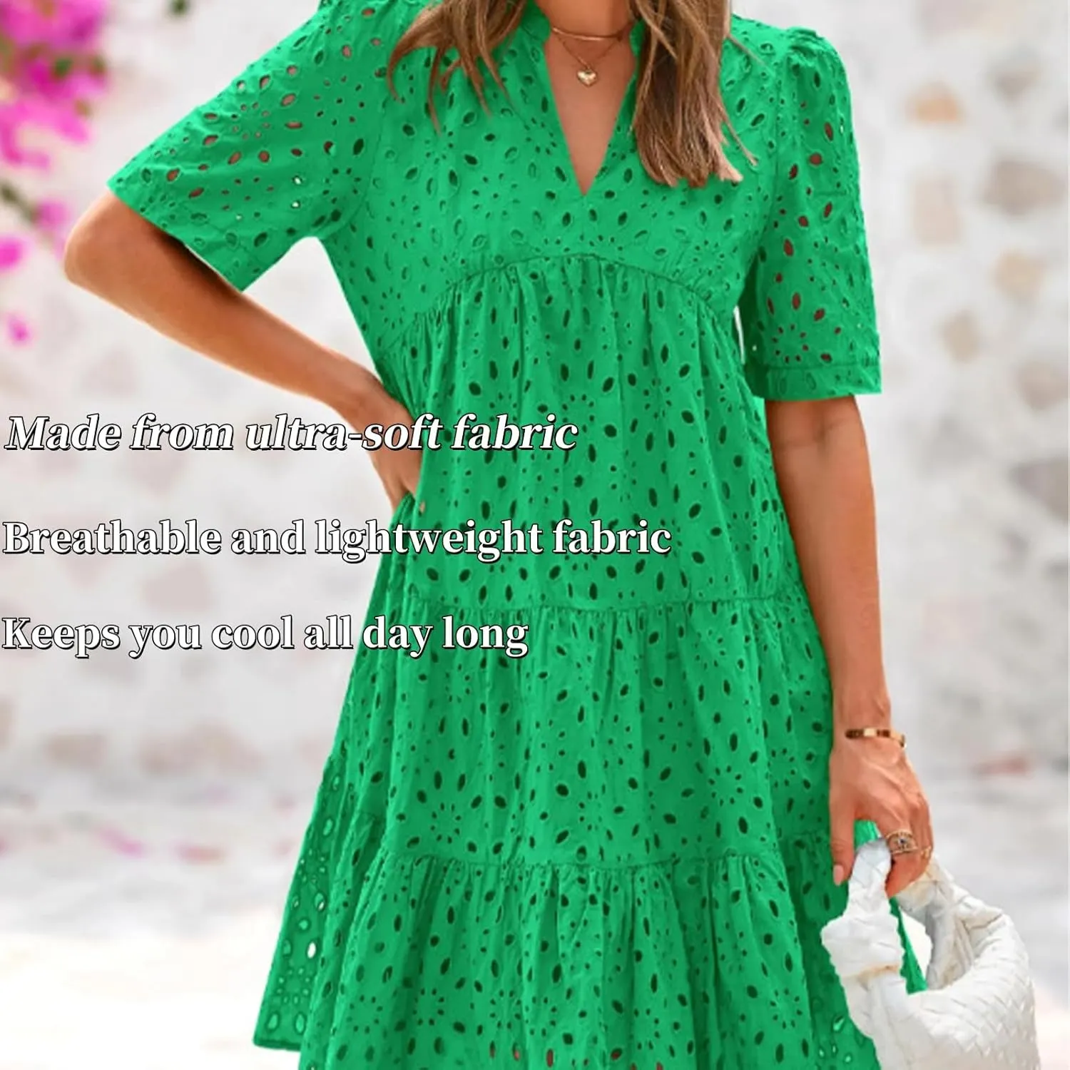 The Beauty North Eyelet Dress, Casual Eyelet Lace Dress for Women, Hollow Out Lace Ruffle Casual Mini
