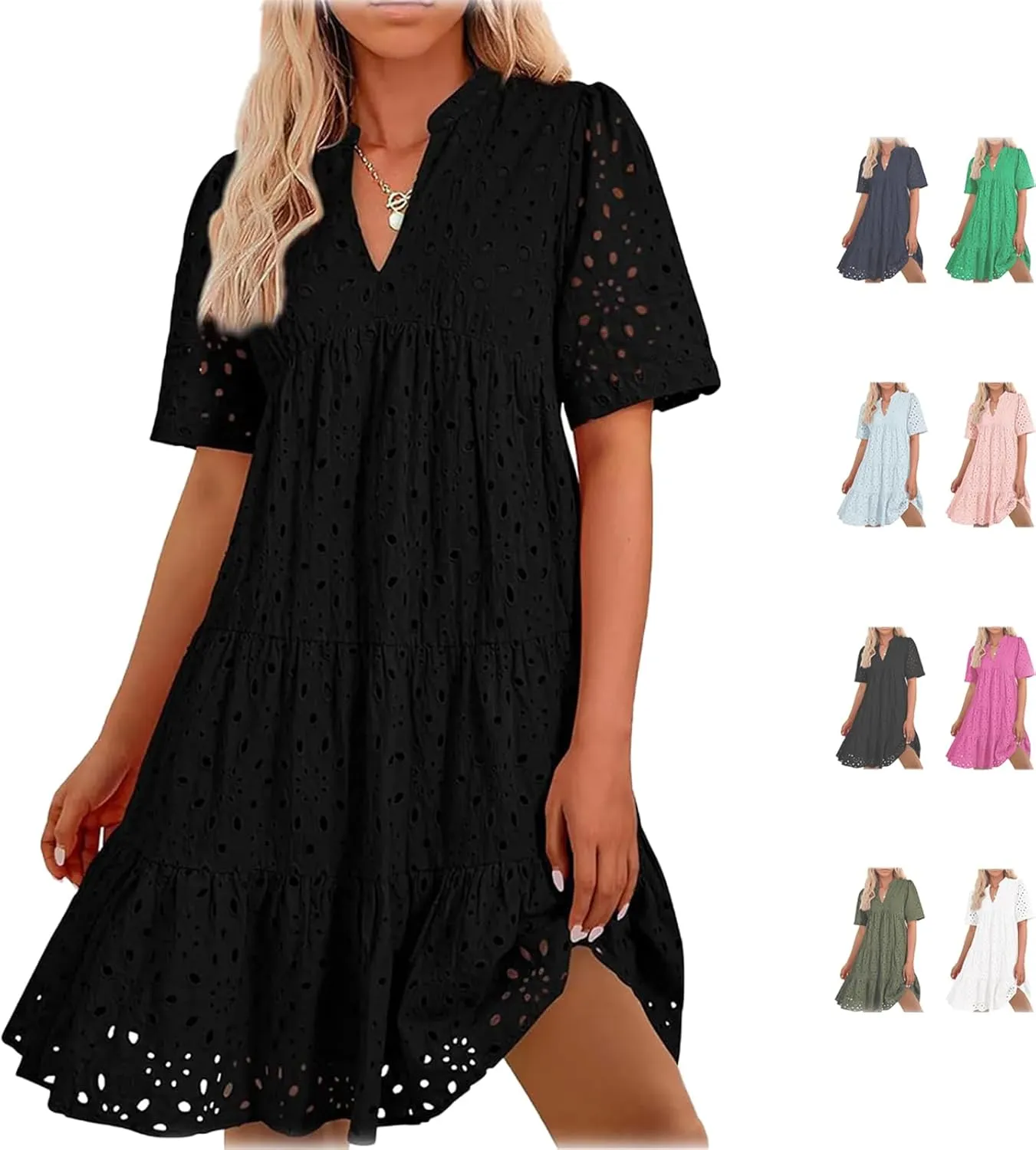 The Beauty North Eyelet Dress, Casual Eyelet Lace Dress for Women, Hollow Out Lace Ruffle Casual Mini