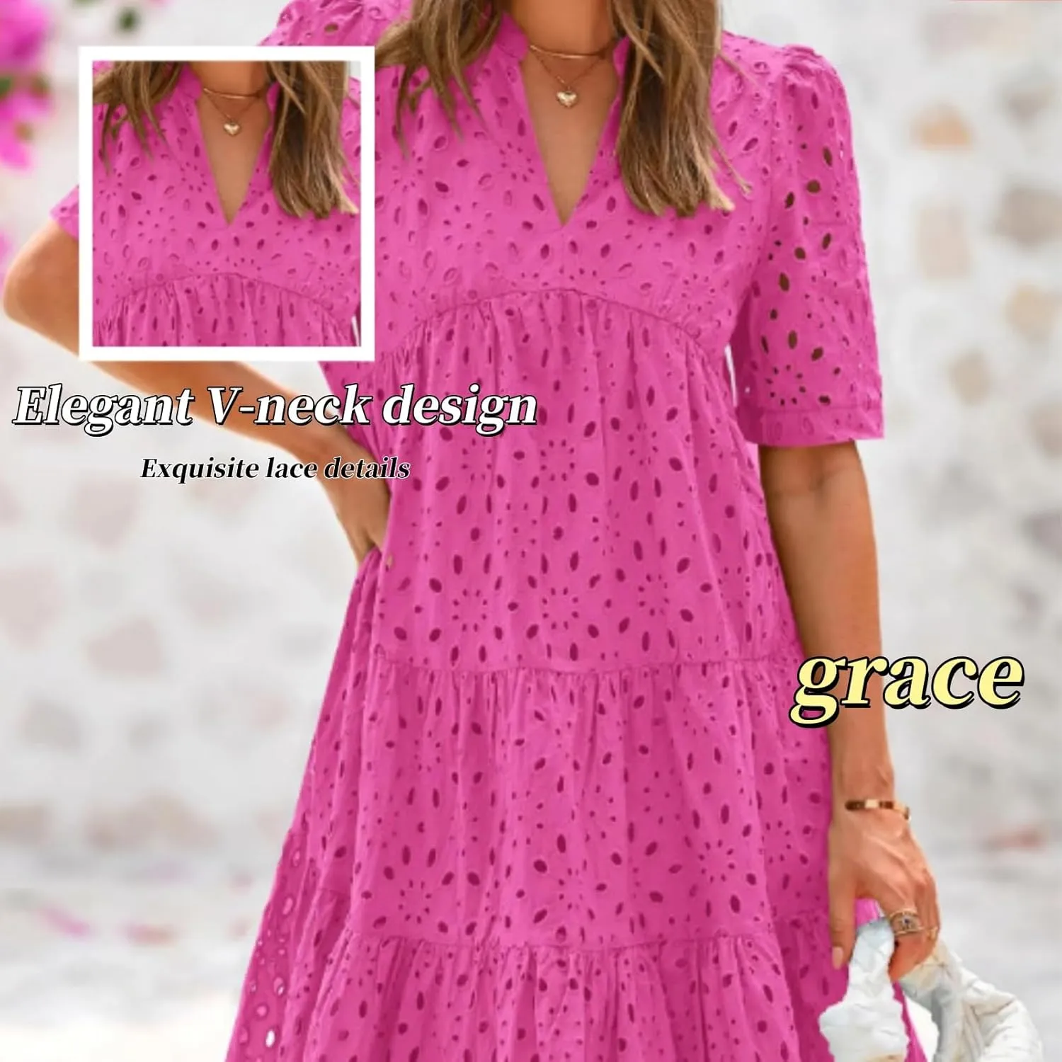 The Beauty North Eyelet Dress, Casual Eyelet Lace Dress for Women, Hollow Out Lace Ruffle Casual Mini