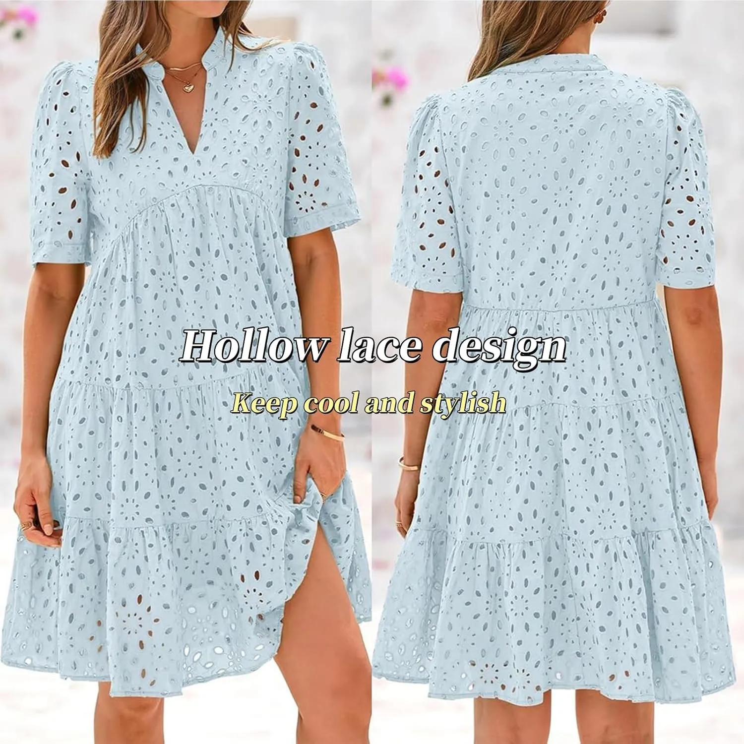 The Beauty North Eyelet Dress, Casual Eyelet Lace Dress for Women, Hollow Out Lace Ruffle Casual Mini