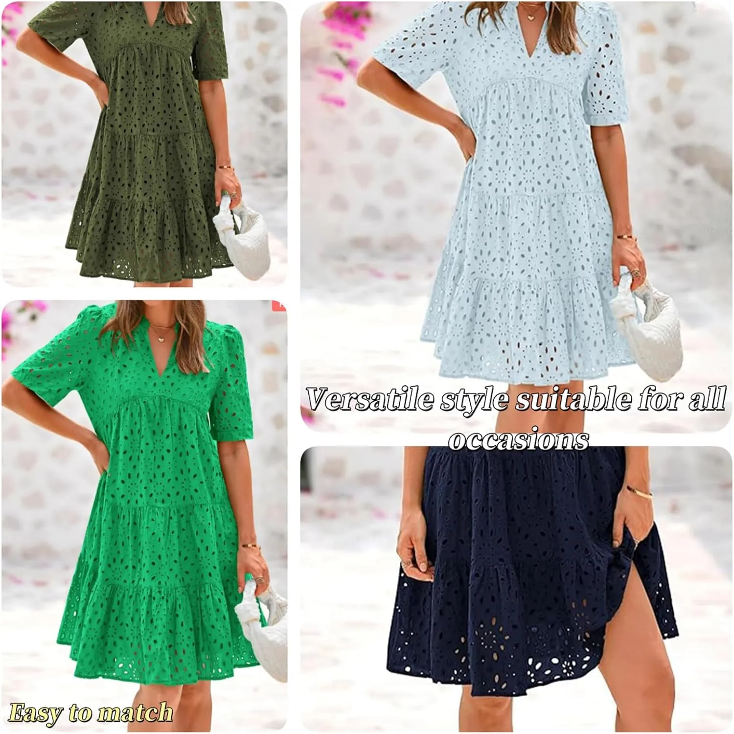 The Beauty North Eyelet Dress, Casual Eyelet Lace Dress for Women, Hollow Out Lace Ruffle Casual Mini