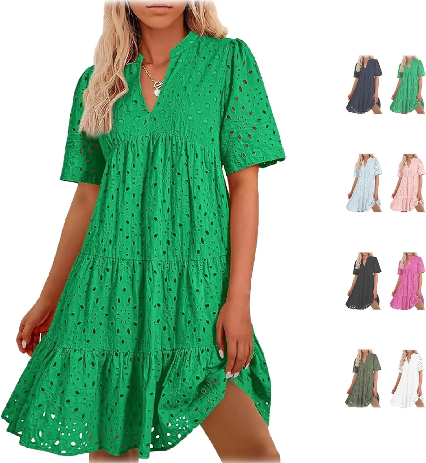 The Beauty North Eyelet Dress, Casual Eyelet Lace Dress for Women, Hollow Out Lace Ruffle Casual Mini