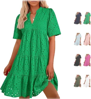 The Beauty North Eyelet Dress, Casual Eyelet Lace Dress for Women, Hollow Out Lace Ruffle Casual Mini