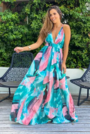Turquoise Printed Maxi Dress