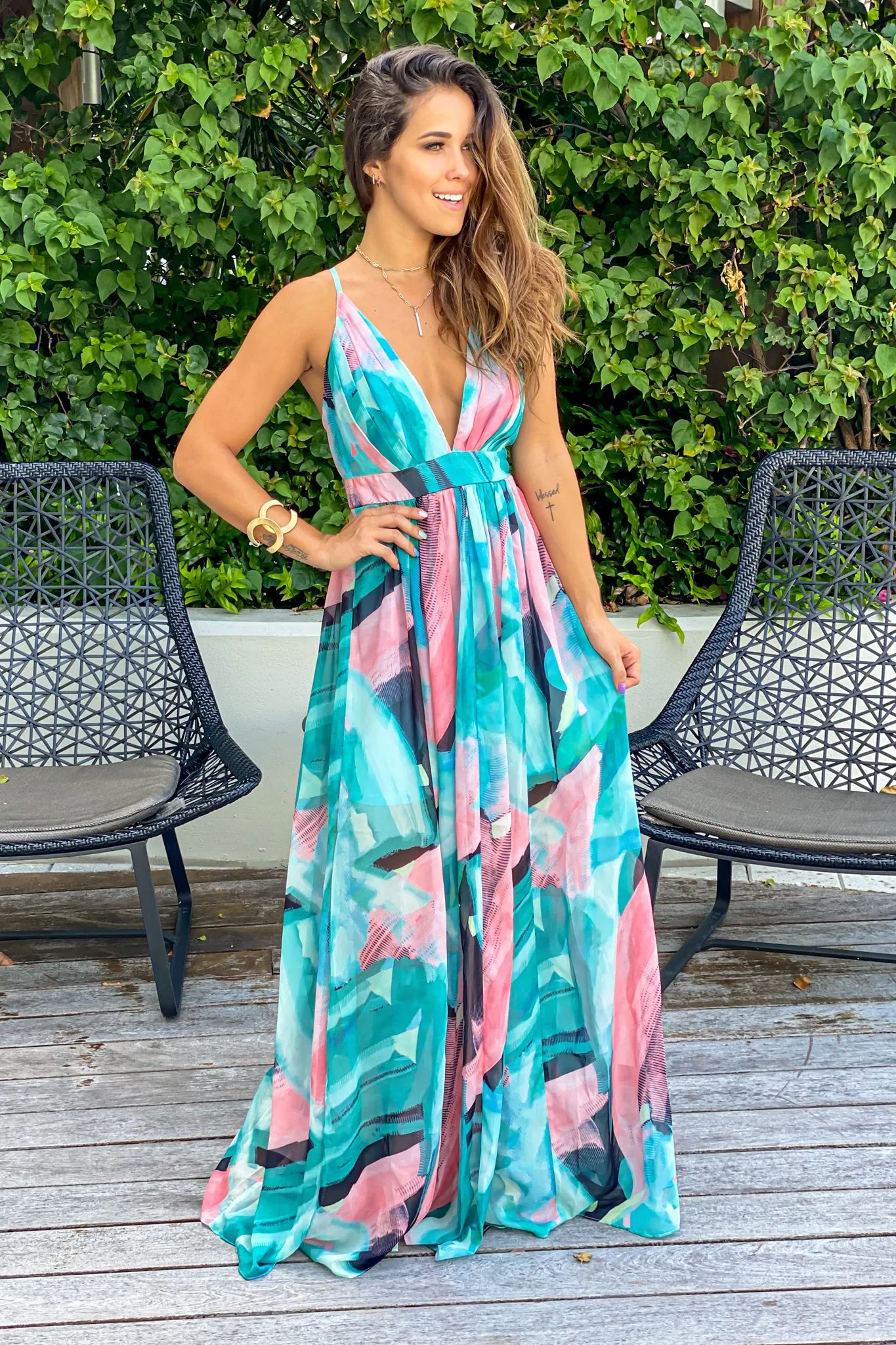 Turquoise Printed Maxi Dress