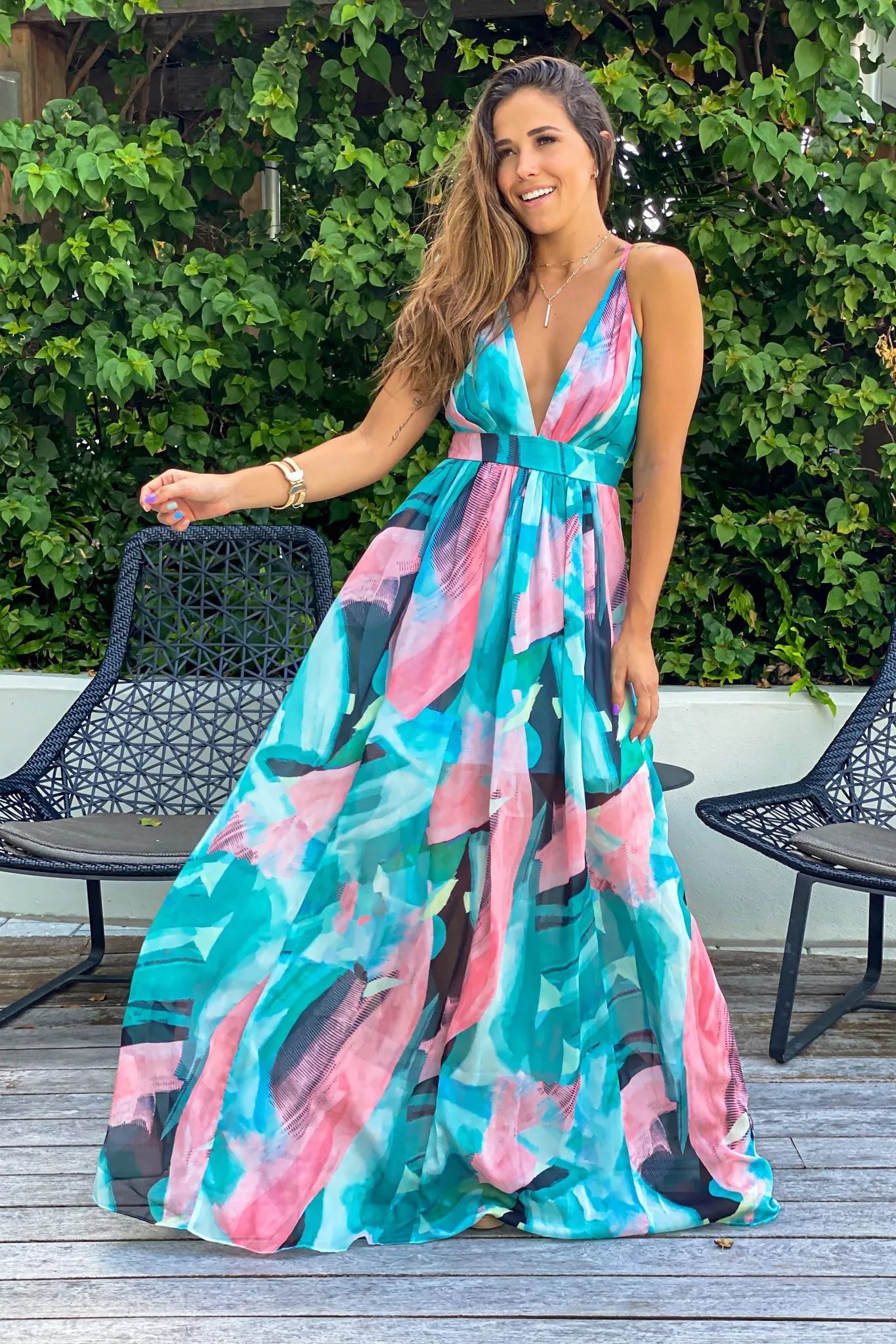 Turquoise Printed Maxi Dress