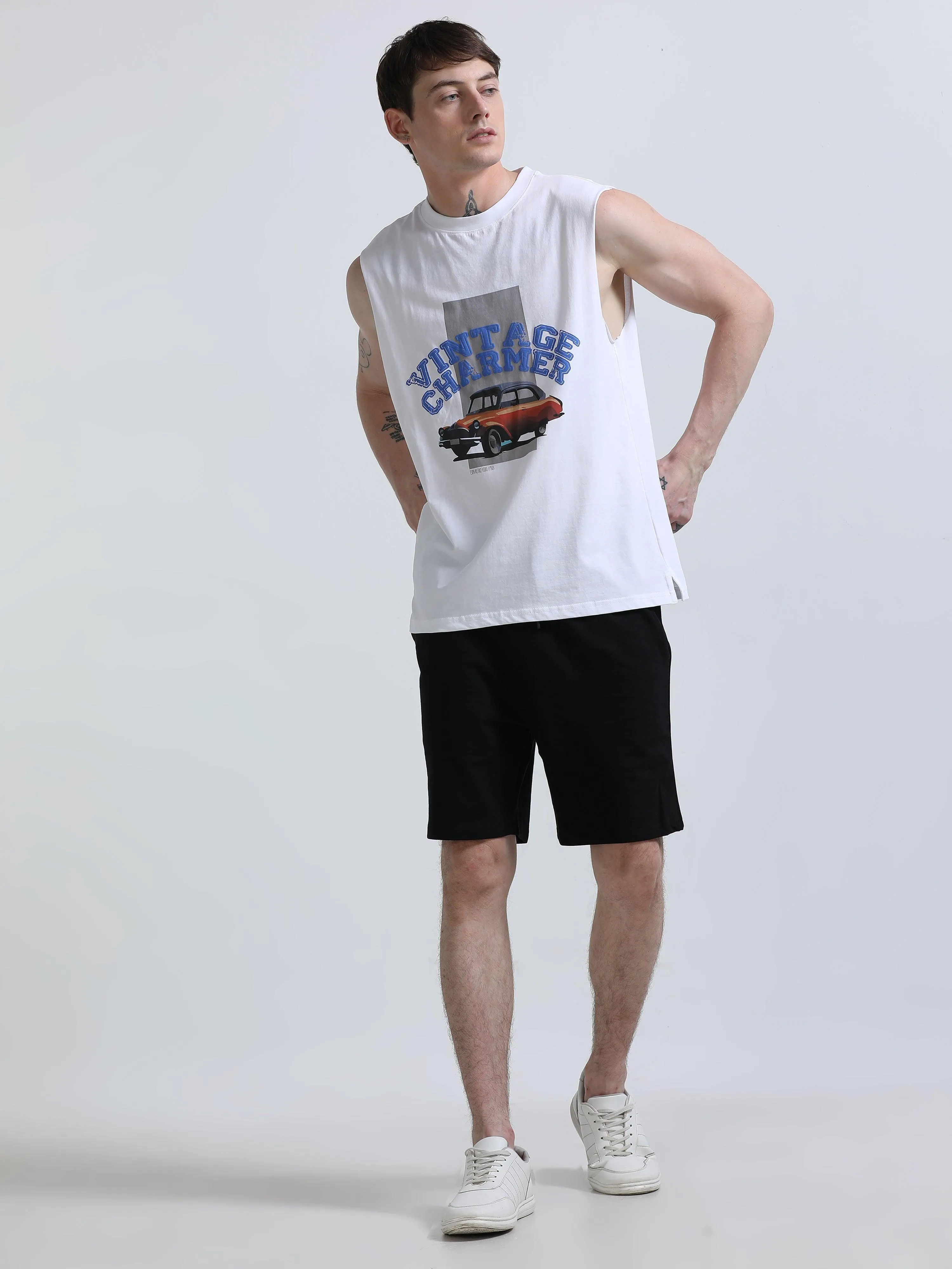 Vintage Charmer Sleeveless T-Shirt - White