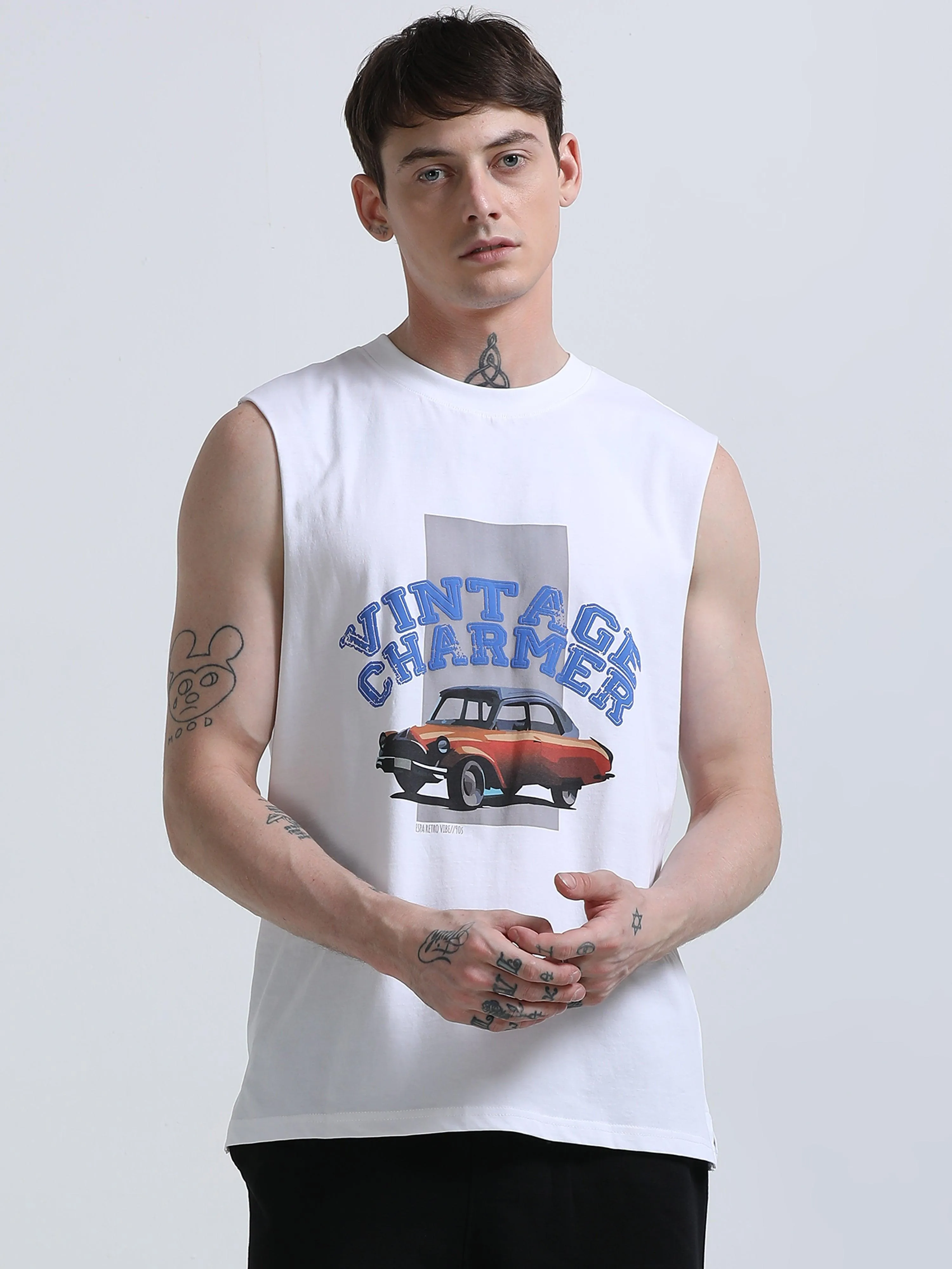 Vintage Charmer Sleeveless T-Shirt - White