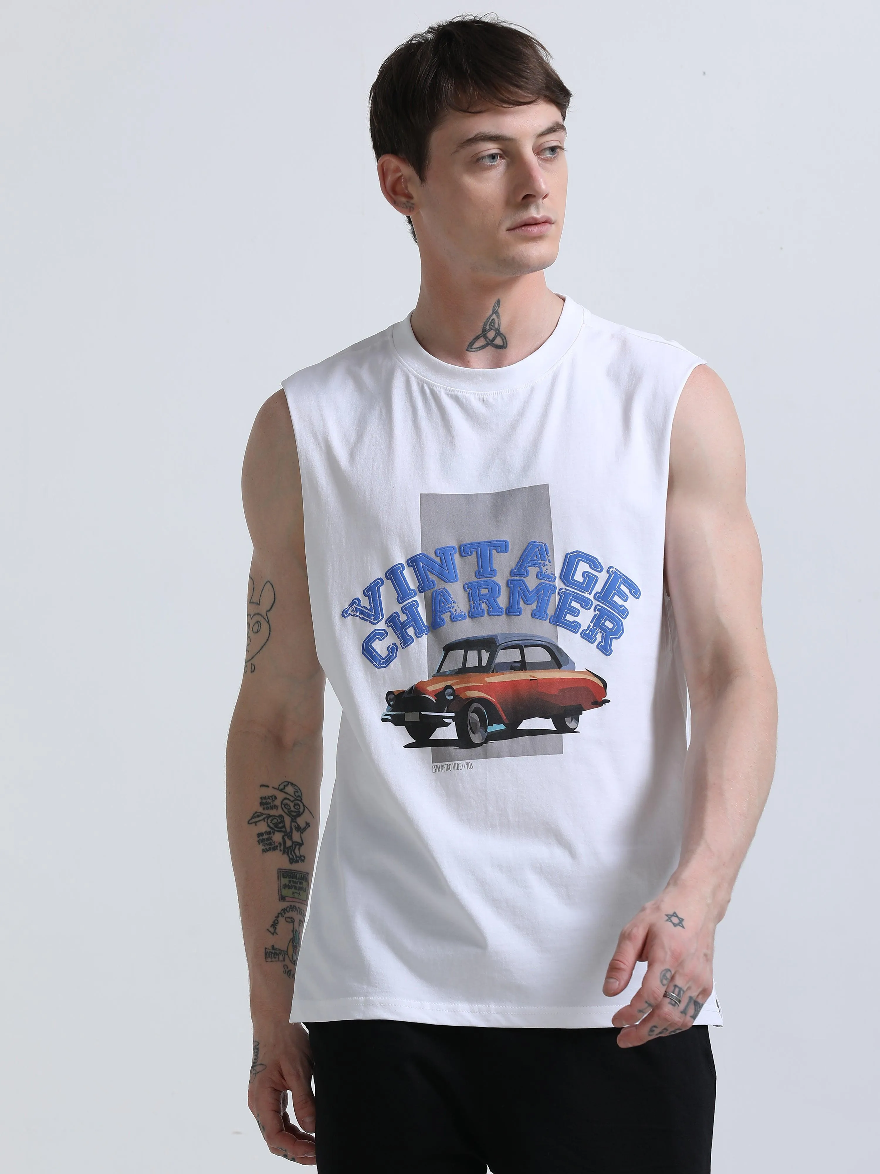 Vintage Charmer Sleeveless T-Shirt - White