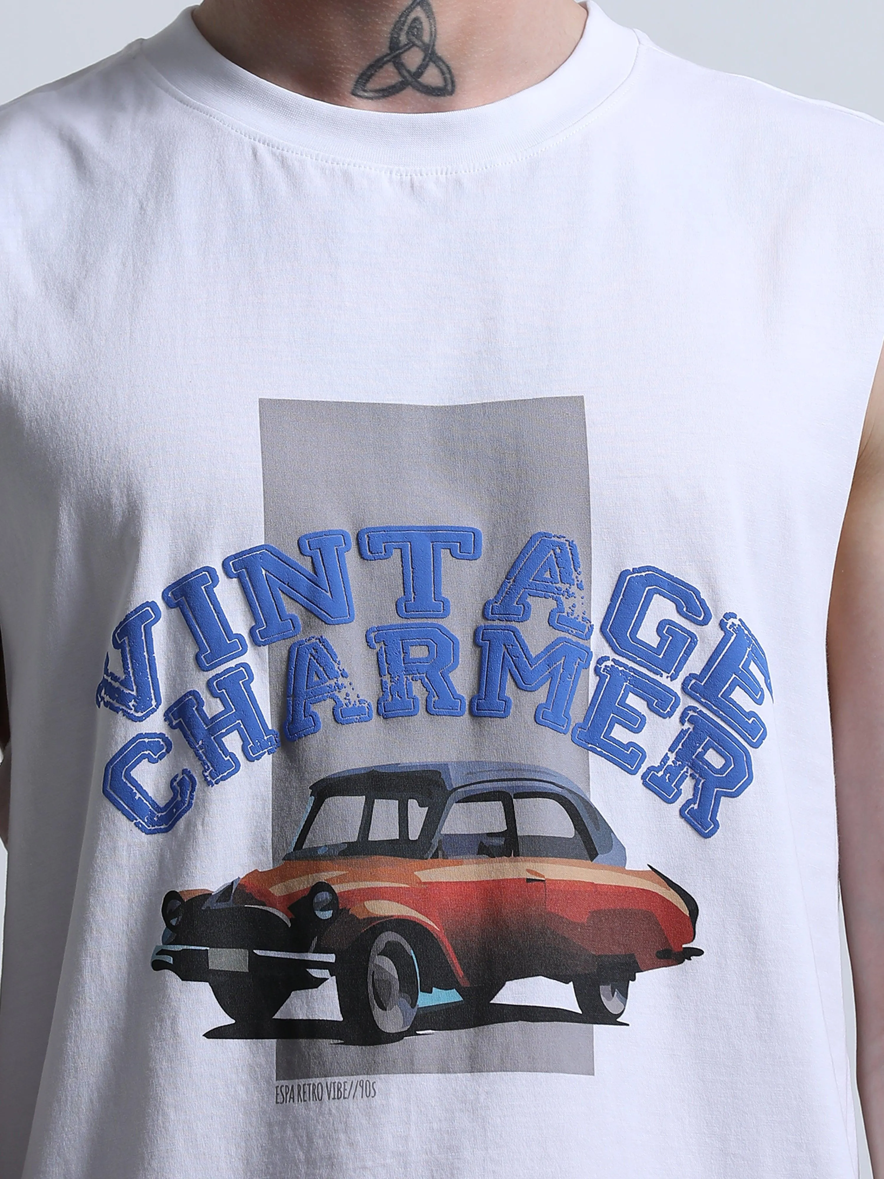 Vintage Charmer Sleeveless T-Shirt - White