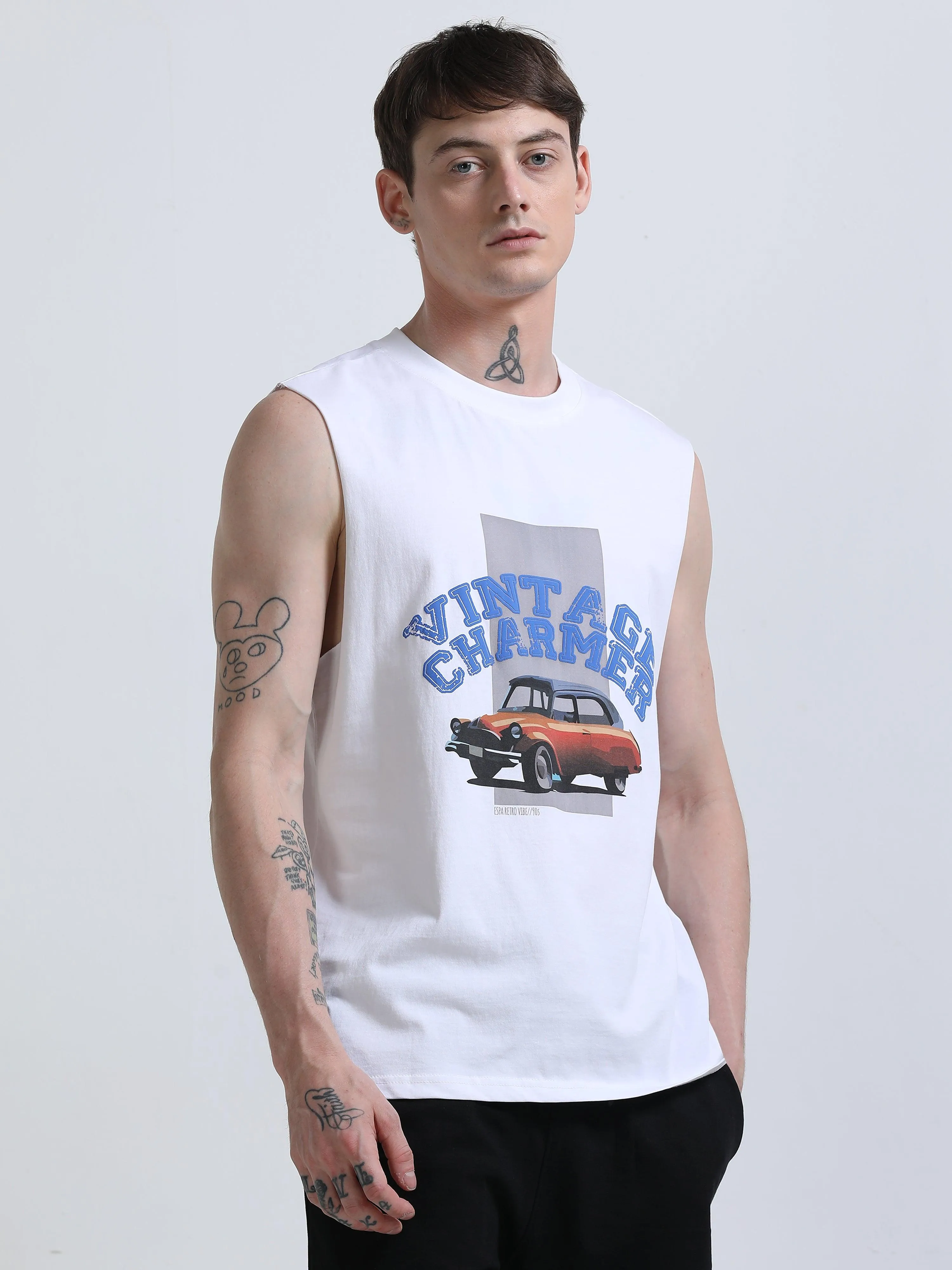 Vintage Charmer Sleeveless T-Shirt - White