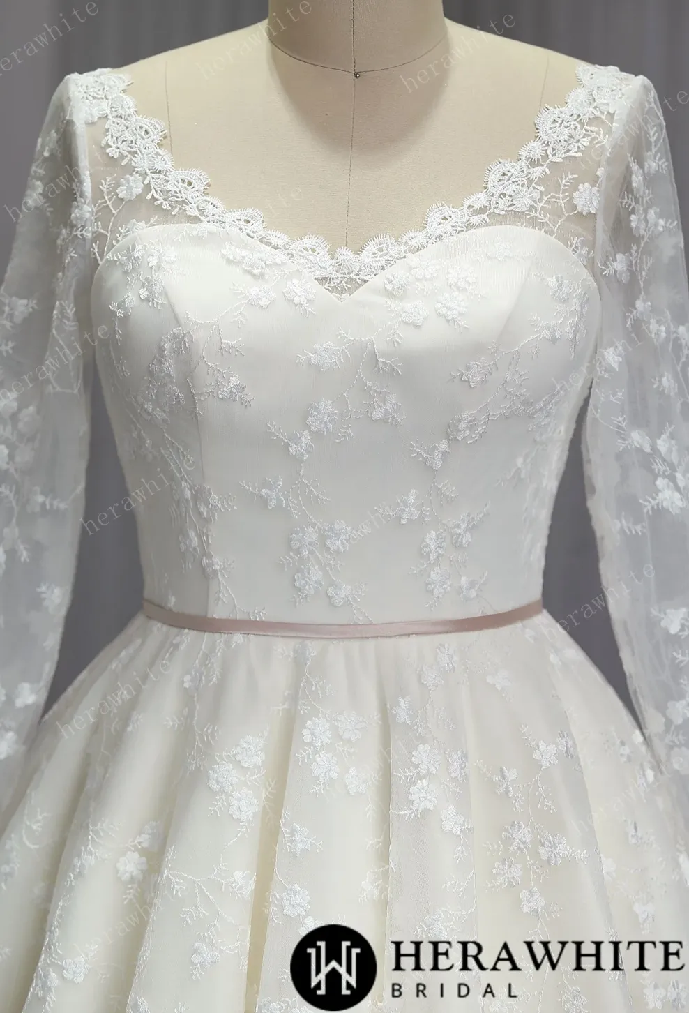 Vintage Lace Wedding Sheer Neckline With Sleeves Tea Length Garden Wedding Dress
