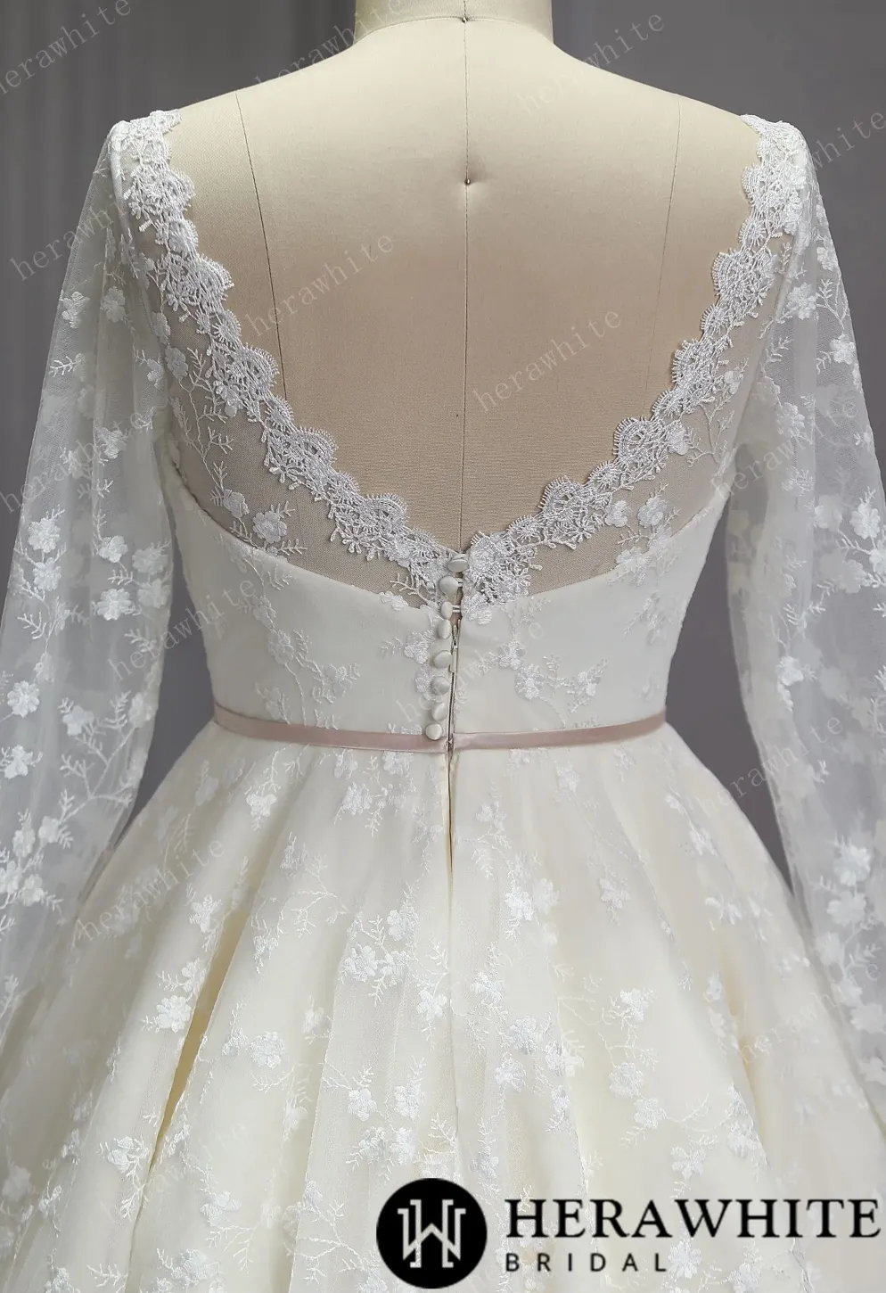Vintage Lace Wedding Sheer Neckline With Sleeves Tea Length Garden Wedding Dress