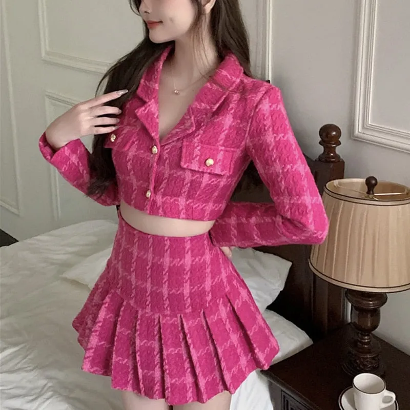 Vintage Tweed Crop Top Jacket and Mini Skirt
