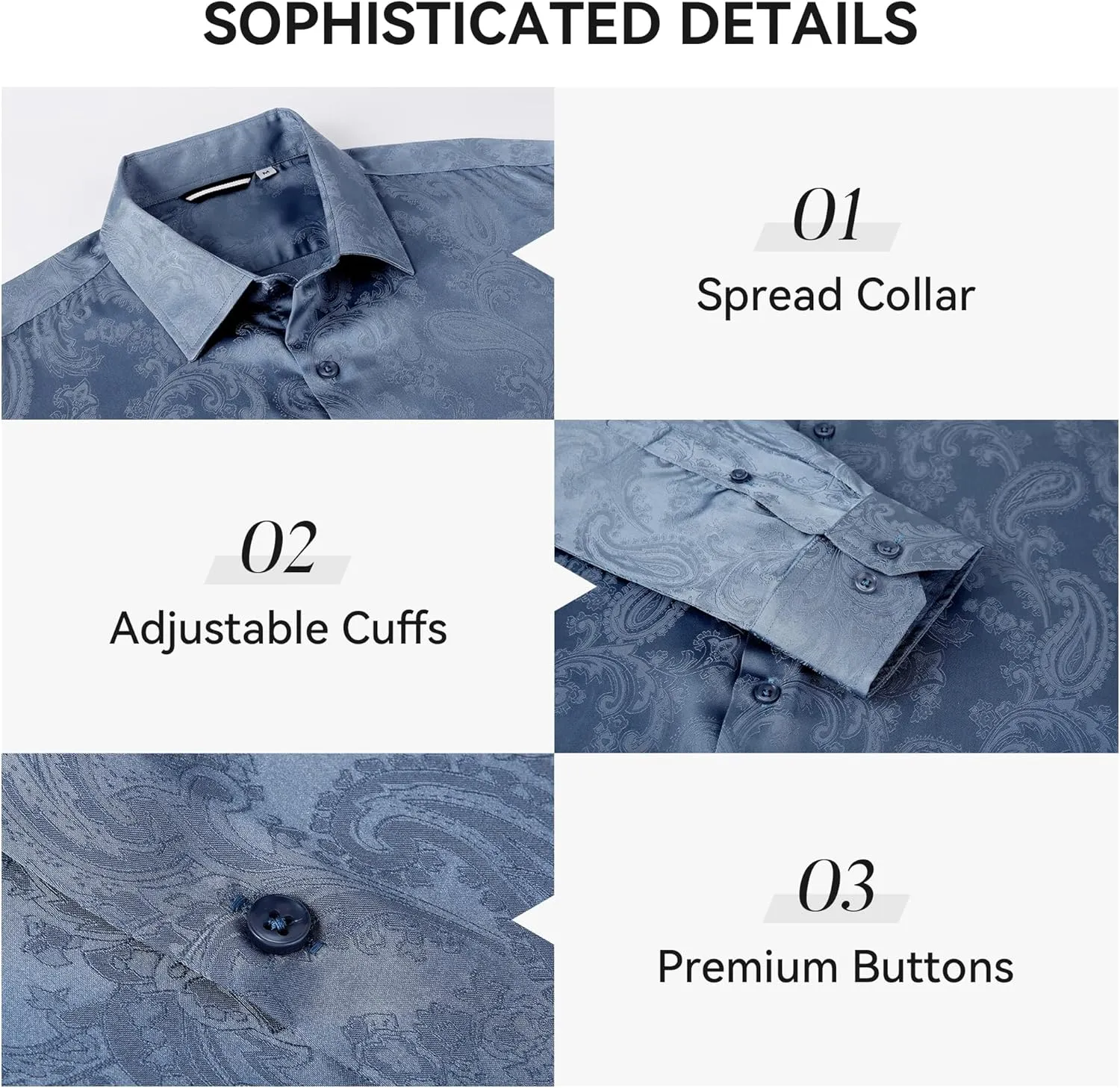 WARHORSEE Mens Silk Satin Dress Shirts Shiny Long Sleeve Button Down Shirt Party Prom Wedding Shirt