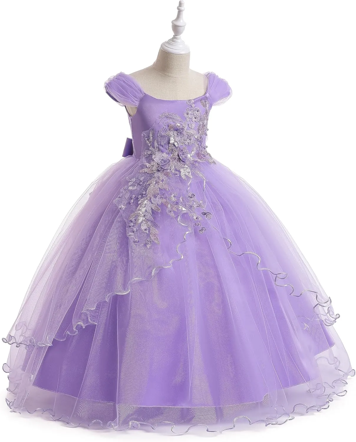 Weileenice Vintage Off The Shoulder Flower Girl Dress Lace Embroidery Little/Big Girls Wedding Bridesmaid Holiday Ballgown