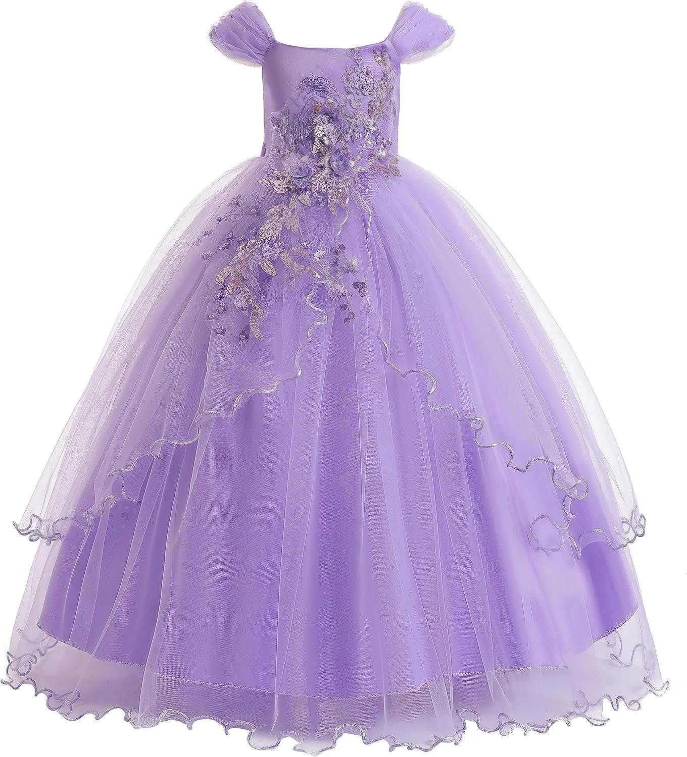 Weileenice Vintage Off The Shoulder Flower Girl Dress Lace Embroidery Little/Big Girls Wedding Bridesmaid Holiday Ballgown