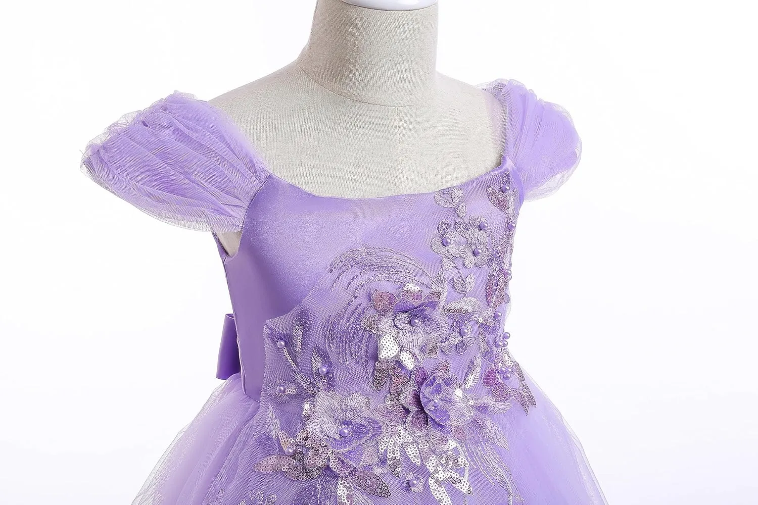Weileenice Vintage Off The Shoulder Flower Girl Dress Lace Embroidery Little/Big Girls Wedding Bridesmaid Holiday Ballgown