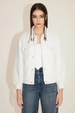 White Polo Collar Denim Jacket