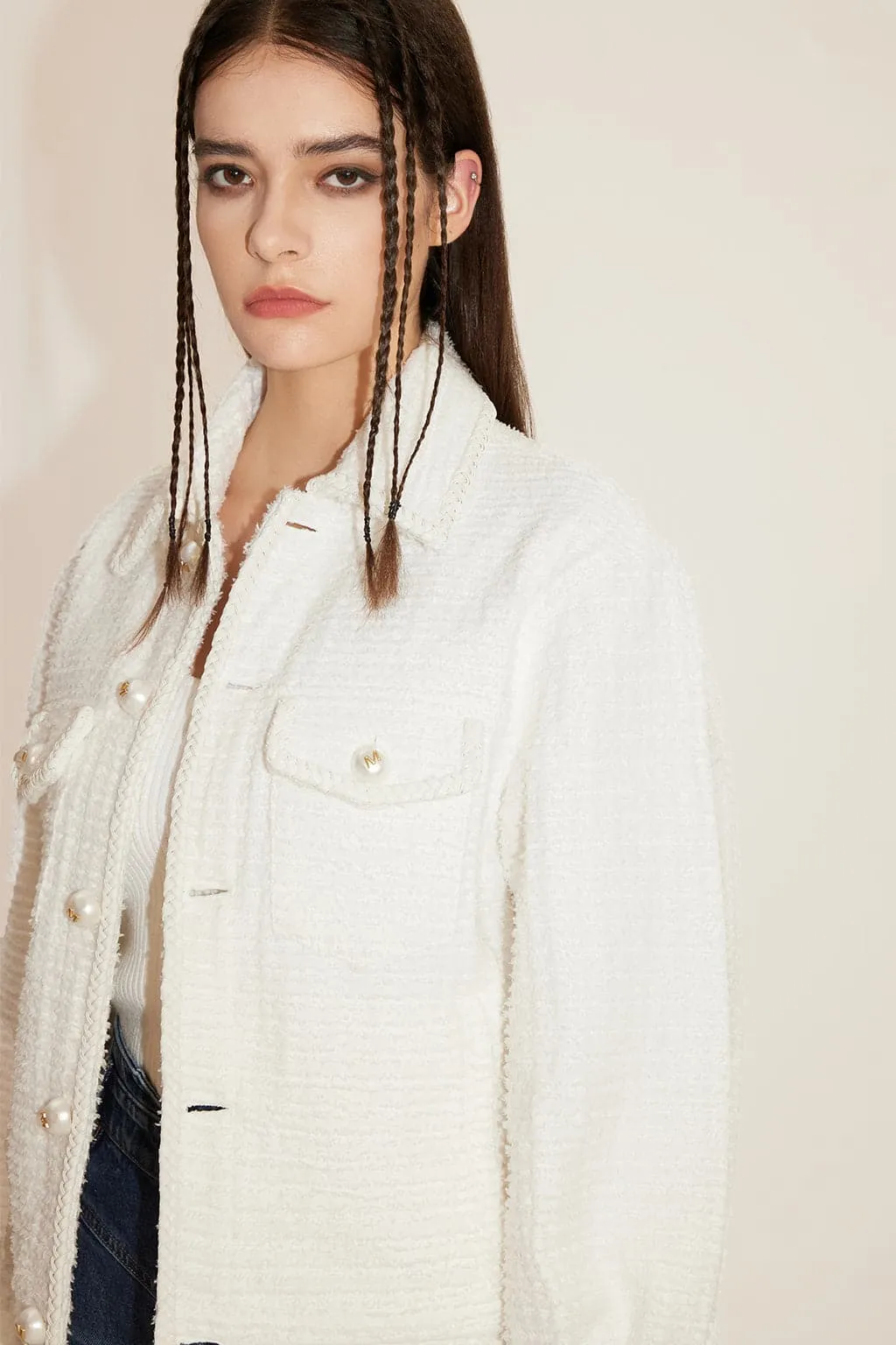 White Polo Collar Denim Jacket