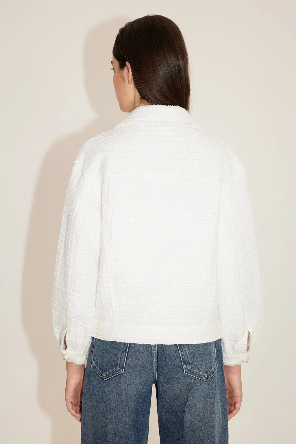 White Polo Collar Denim Jacket