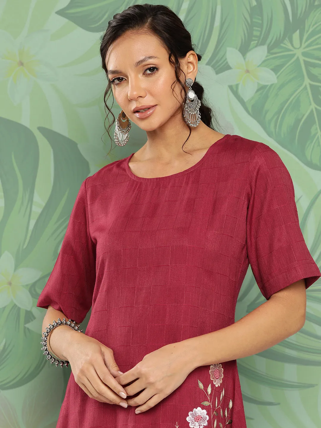 Women Maroon Viscose Rayon Dress