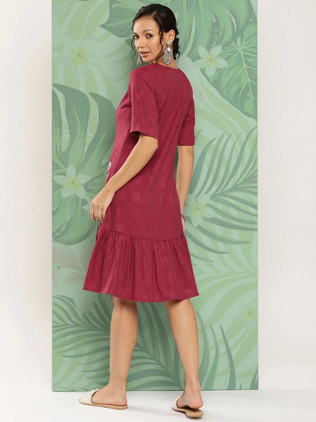 Women Maroon Viscose Rayon Dress