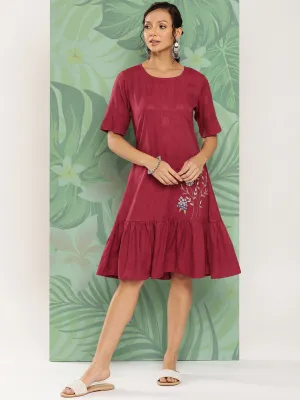 Women Maroon Viscose Rayon Dress