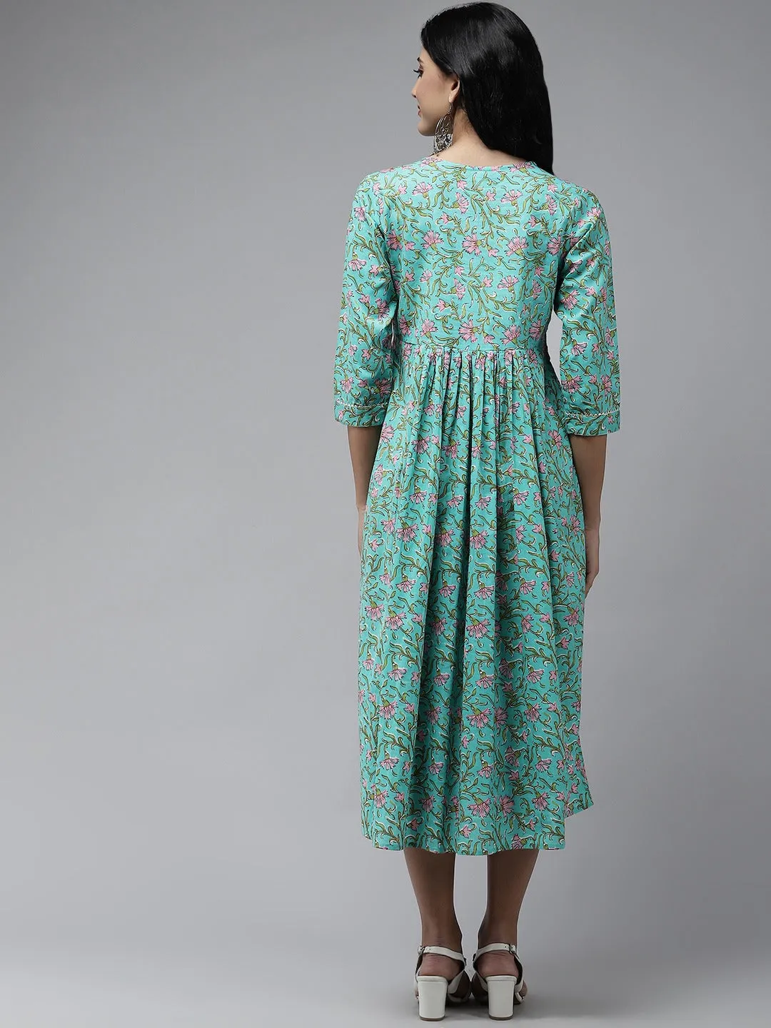 Women Sea Green Cotton Dress
