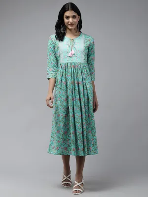 Women Sea Green Cotton Dress