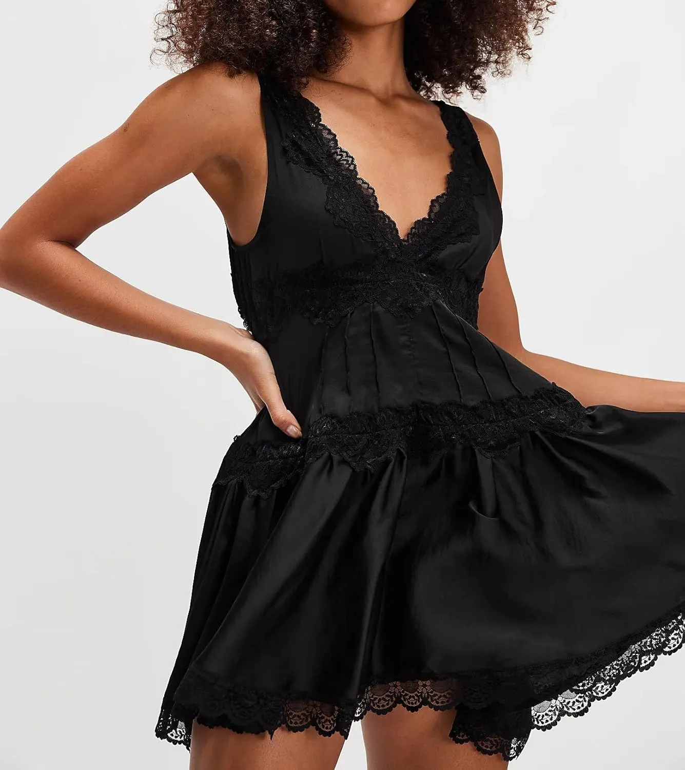 Women Y2k Slip Lace Mini Dress Summer Going Out Boho Sleeveless Drop Waist Ruffle Hem Swing Flowy Short Tunic Dress