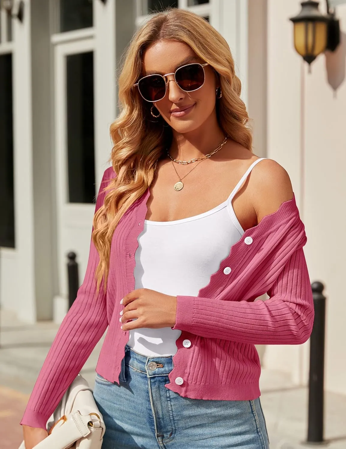 Womens Cropped Cardigan Knit Shrugs for Dresses Tops V Neck Button Down Cardigans Sweaters