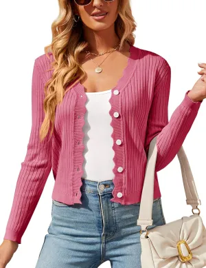 Womens Cropped Cardigan Knit Shrugs for Dresses Tops V Neck Button Down Cardigans Sweaters