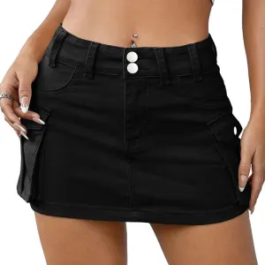 Y2k Low Waist Jeans Skirts for Women E Girls 90s Streetwear Patchwork A-line Skirts Harajuku Wrap Short Skirt